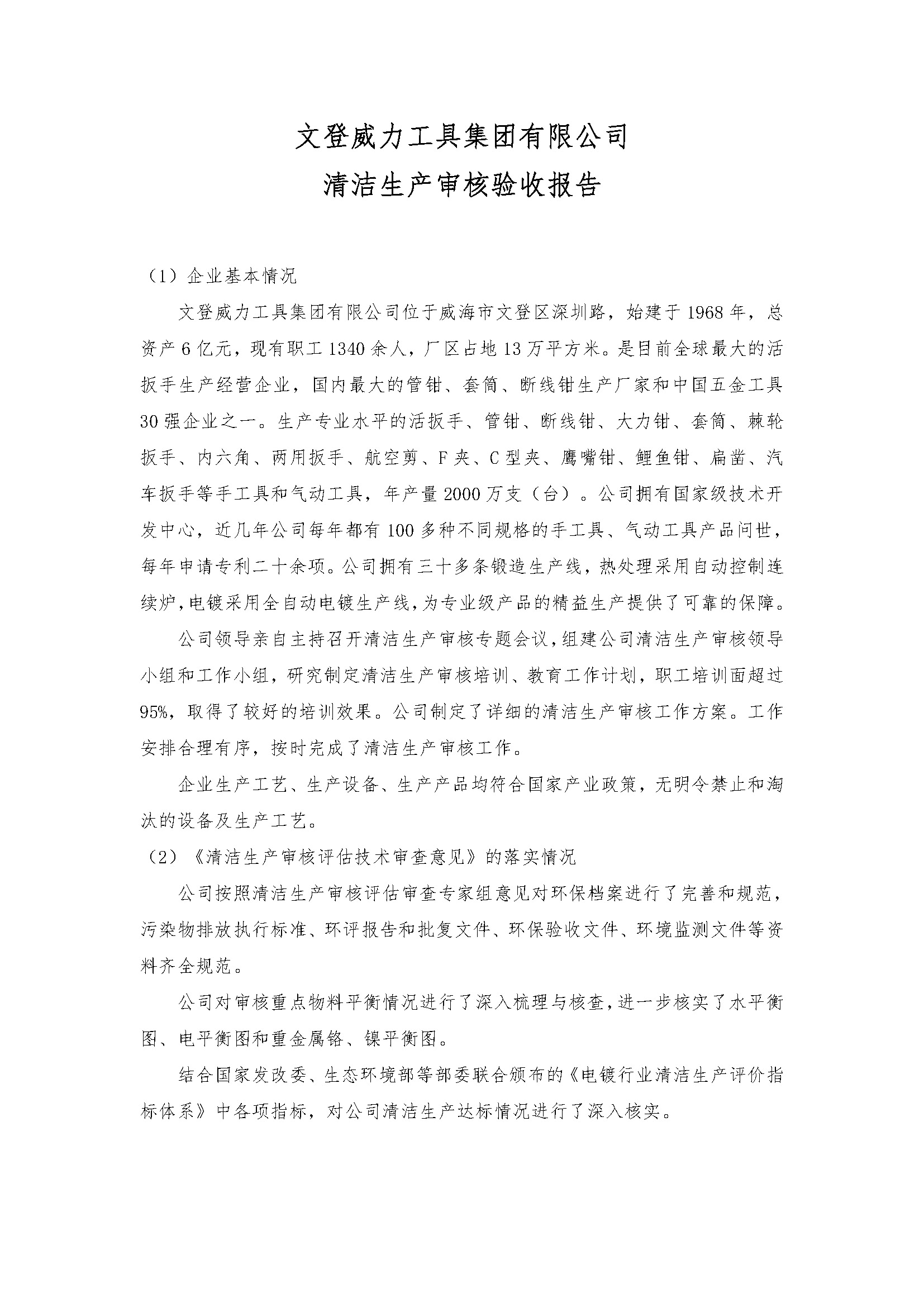 清潔生產審核驗收報告