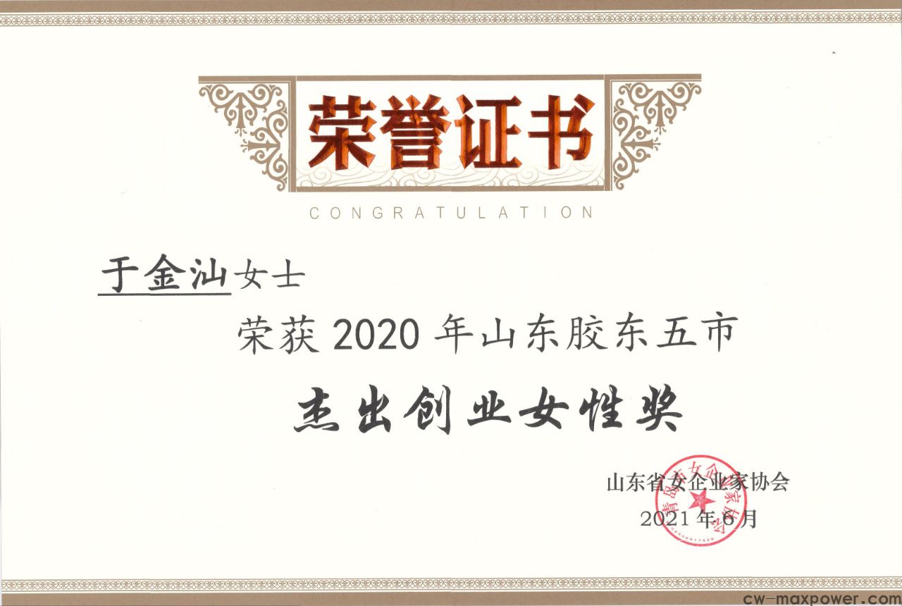 喜報(bào)！于金汕總經(jīng)理榮獲2020年山東膠東五市杰出創(chuàng)業(yè)女性獎(jiǎng)(圖2)